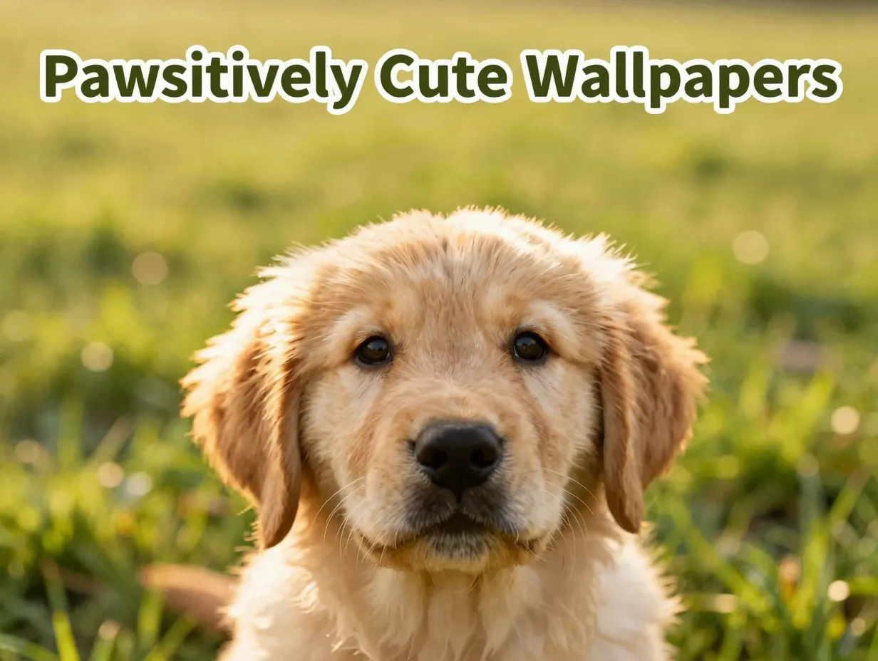 Golden retriever puppy close up smile meadow bokeh wallpaper