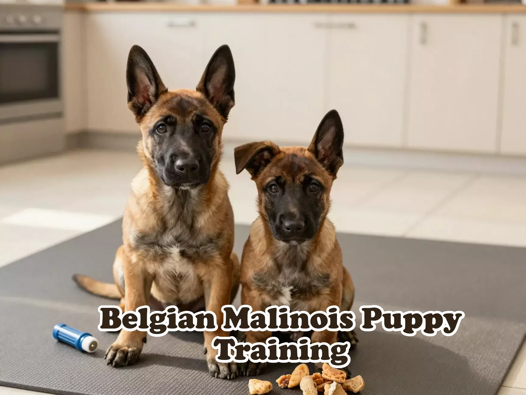 Young belgian malinois puppy training session close up attentive main