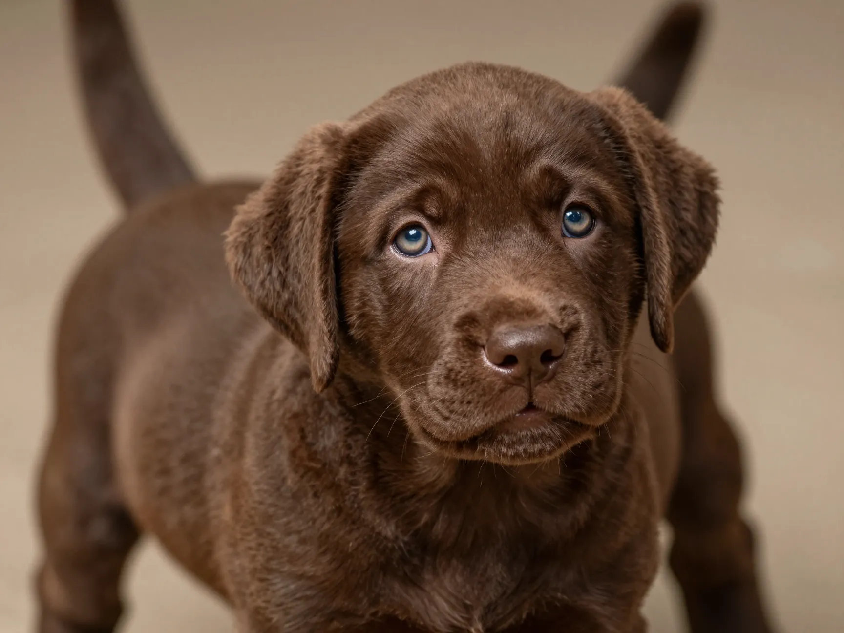 A sweet playful female chocolate lab puppy named coco