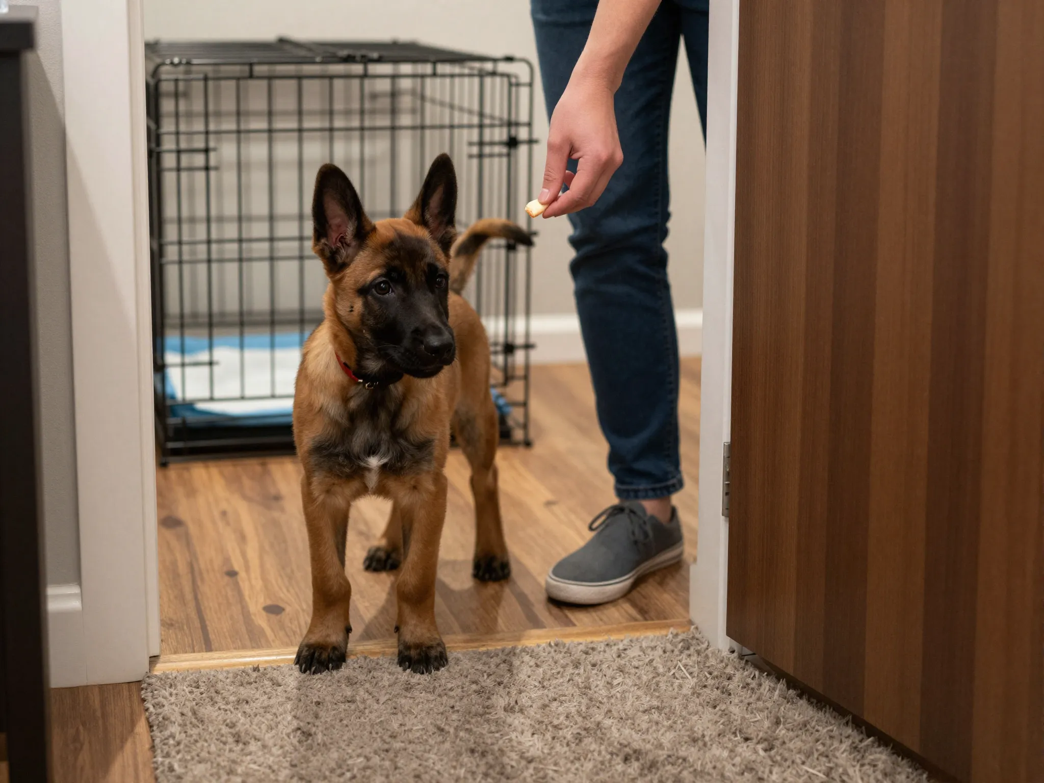 Belgian malinois puppy first day crate introduction and rules establishment