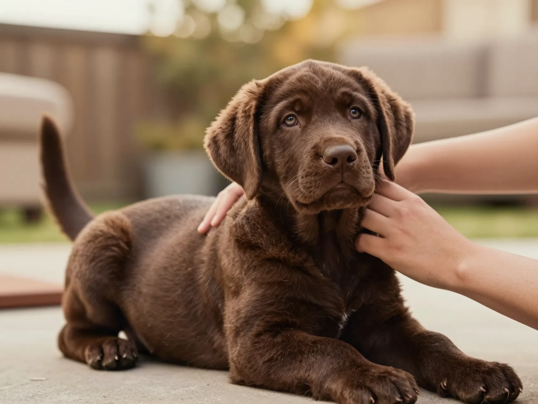 A friendly laidback male chocolate lab puppy named murphy