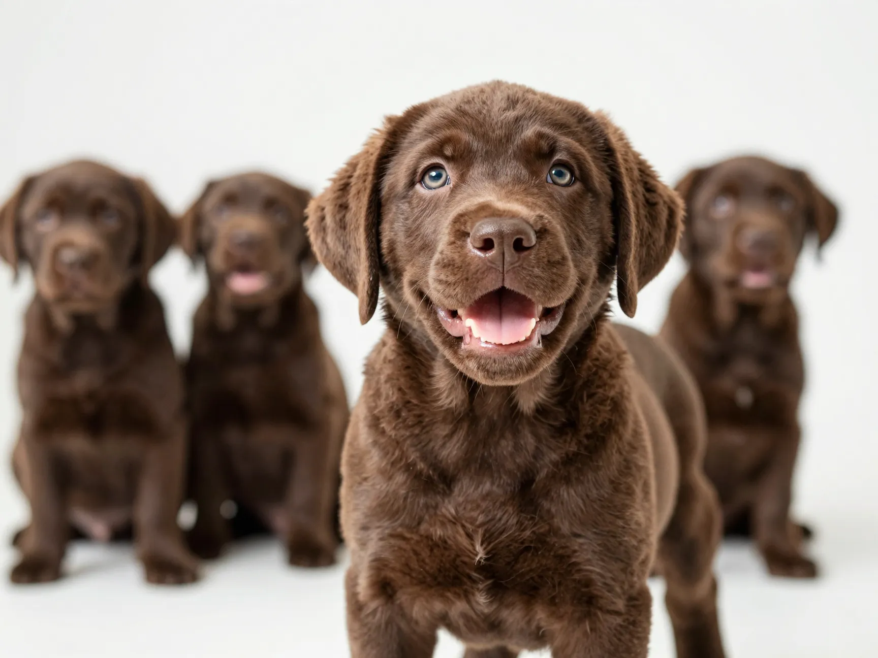 A bright cheerful female chocolate lab puppy named lucy