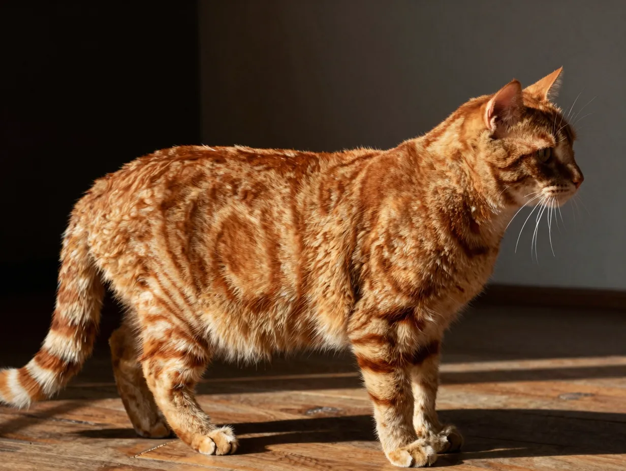 Classic orange tabby cat with bold marbled flank pattern