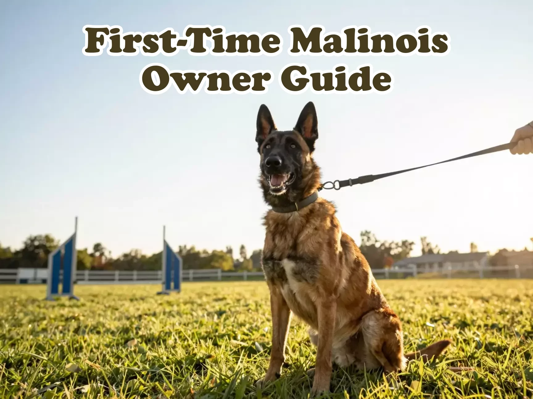 Determined malinois dog ready for training session in yard main