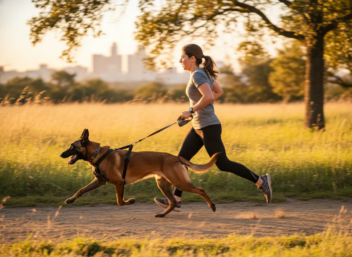 Malinois engaged in vigorous daily long distance run exercise