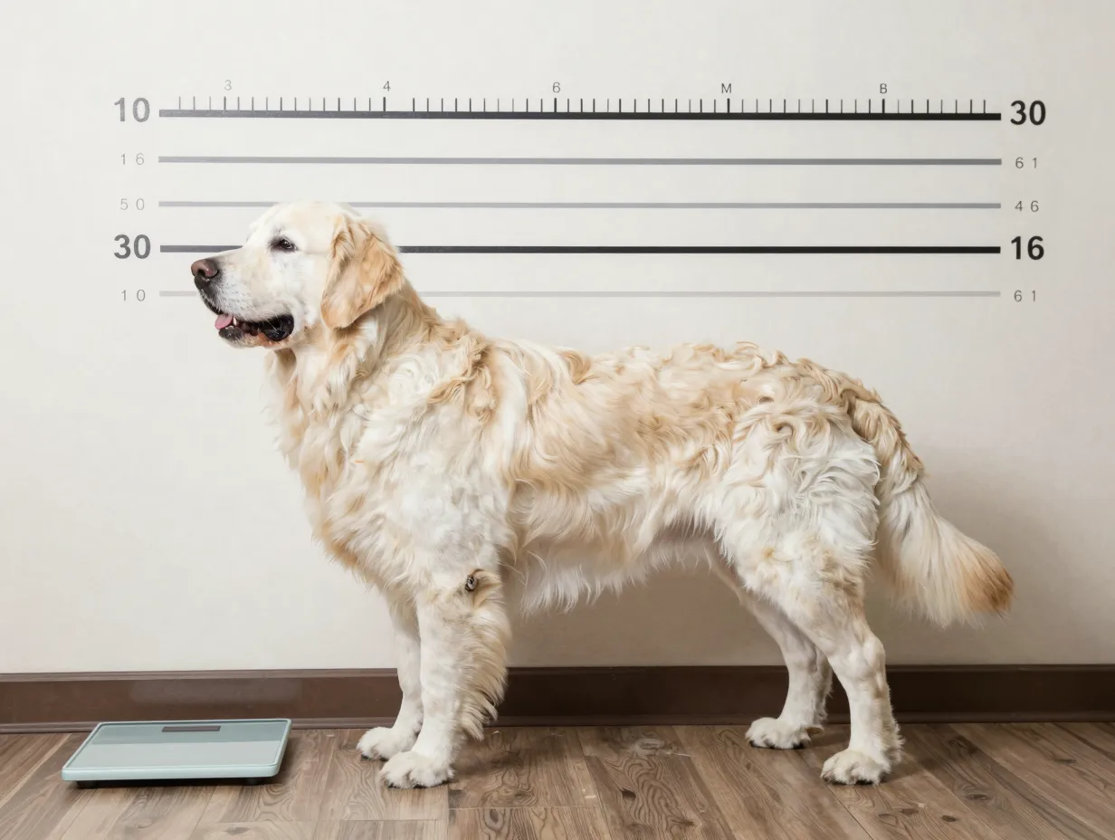 Adult cream golden retriever height weight measurement shot