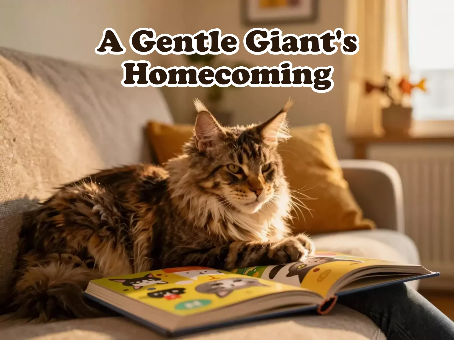 Maine coon gentle giant lap sunlight cozy living room main