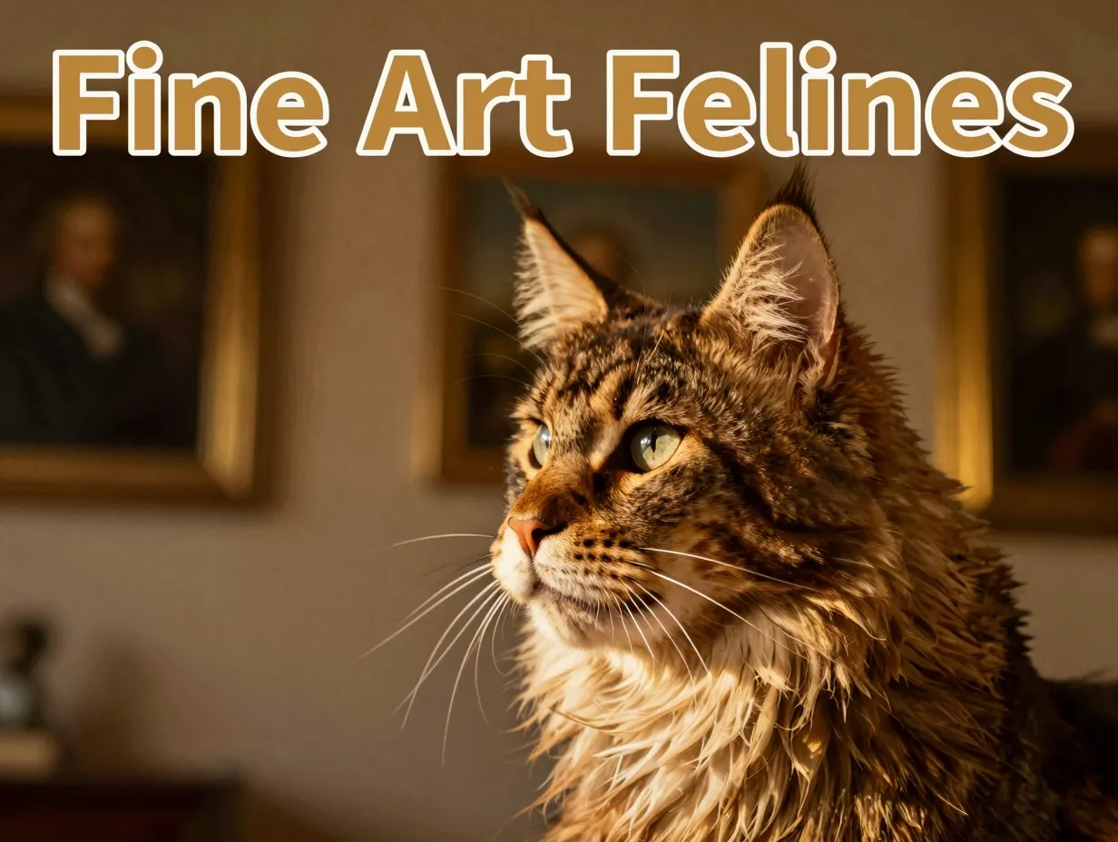 Majestic maine coon golden hour baroque portrait gallery art