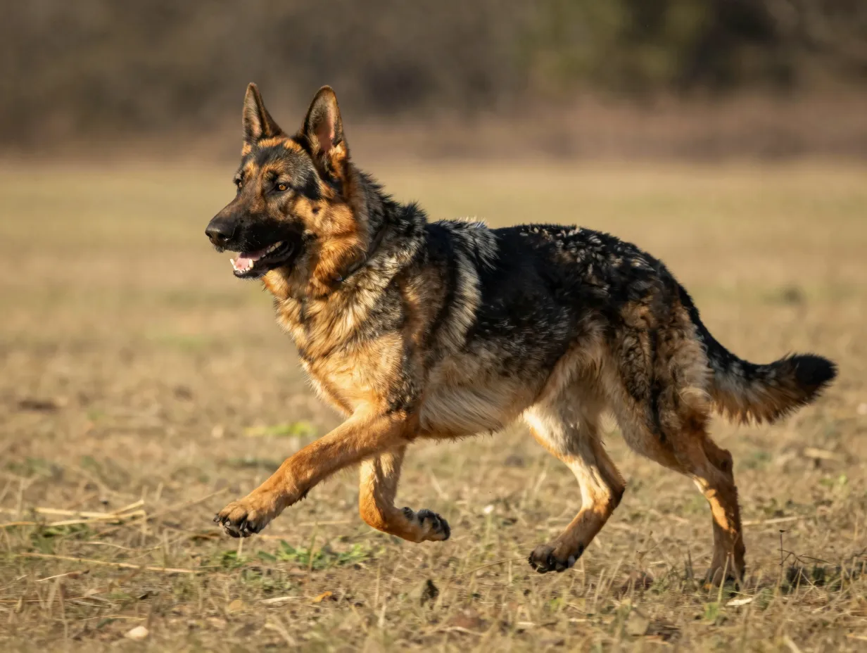 Sable german shepherd giant with wolf like coat running