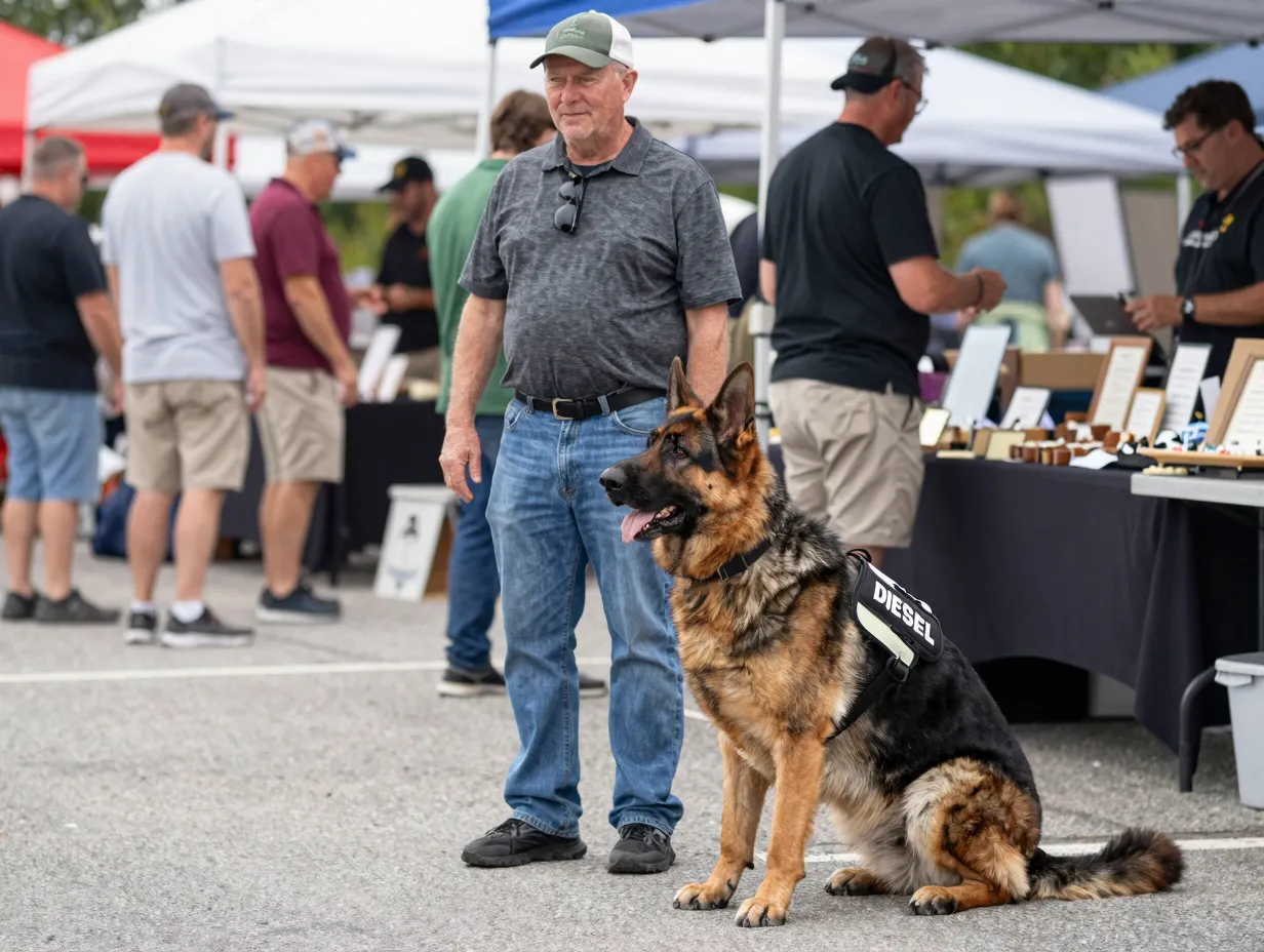 Diesel service dog supports veteran at community event