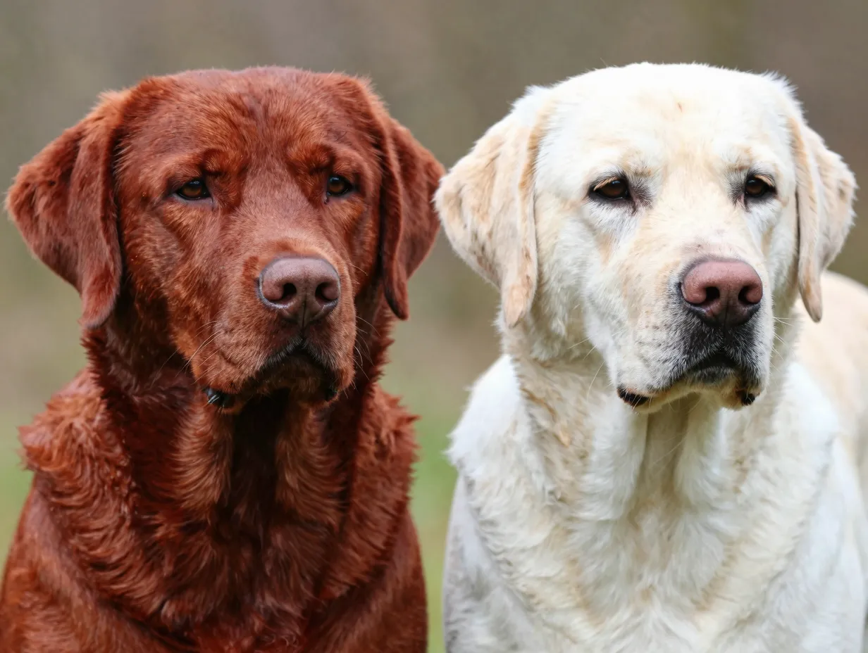 Fox red labrador coat showing dark pigment versus cream labrador coat