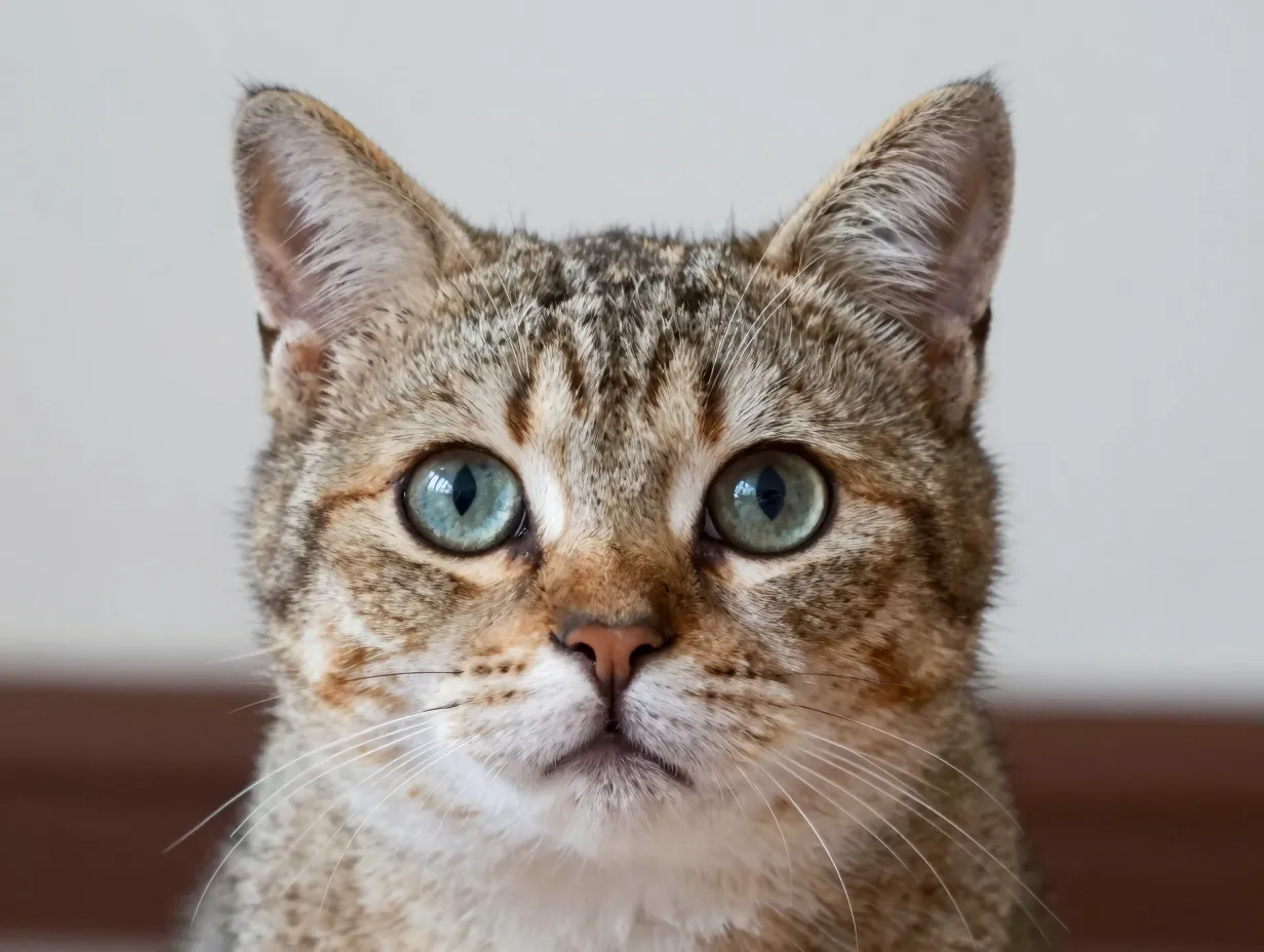 Wide eyed kitten staring with a look of mild confusion