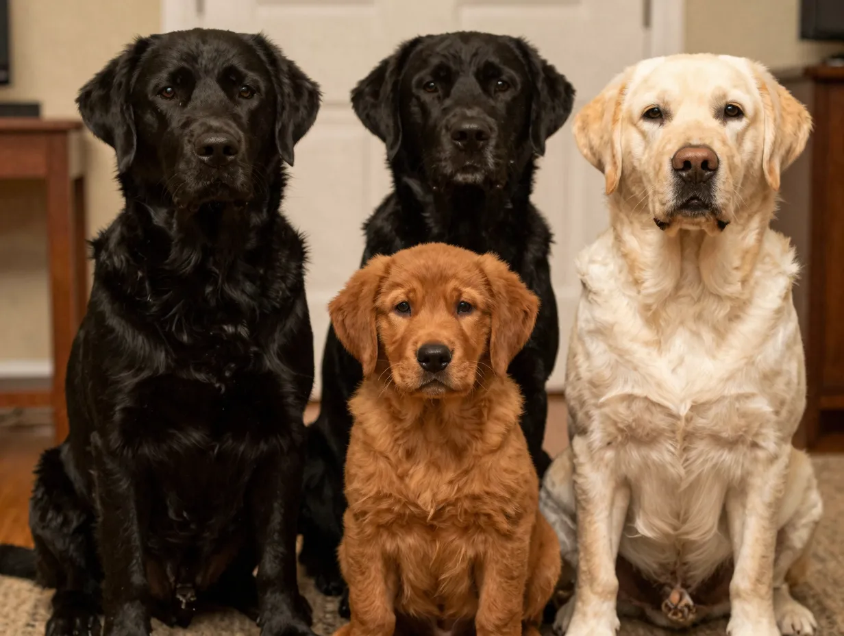 Fox red labrador puppy with purebred parents black and yellow labradors