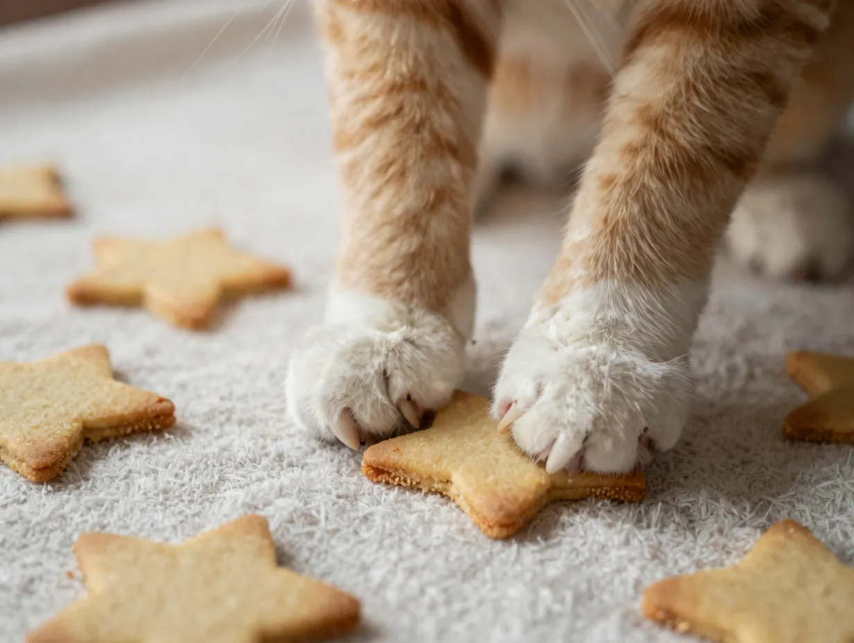 Close up of cat paws kneading biscuit making on a blanket