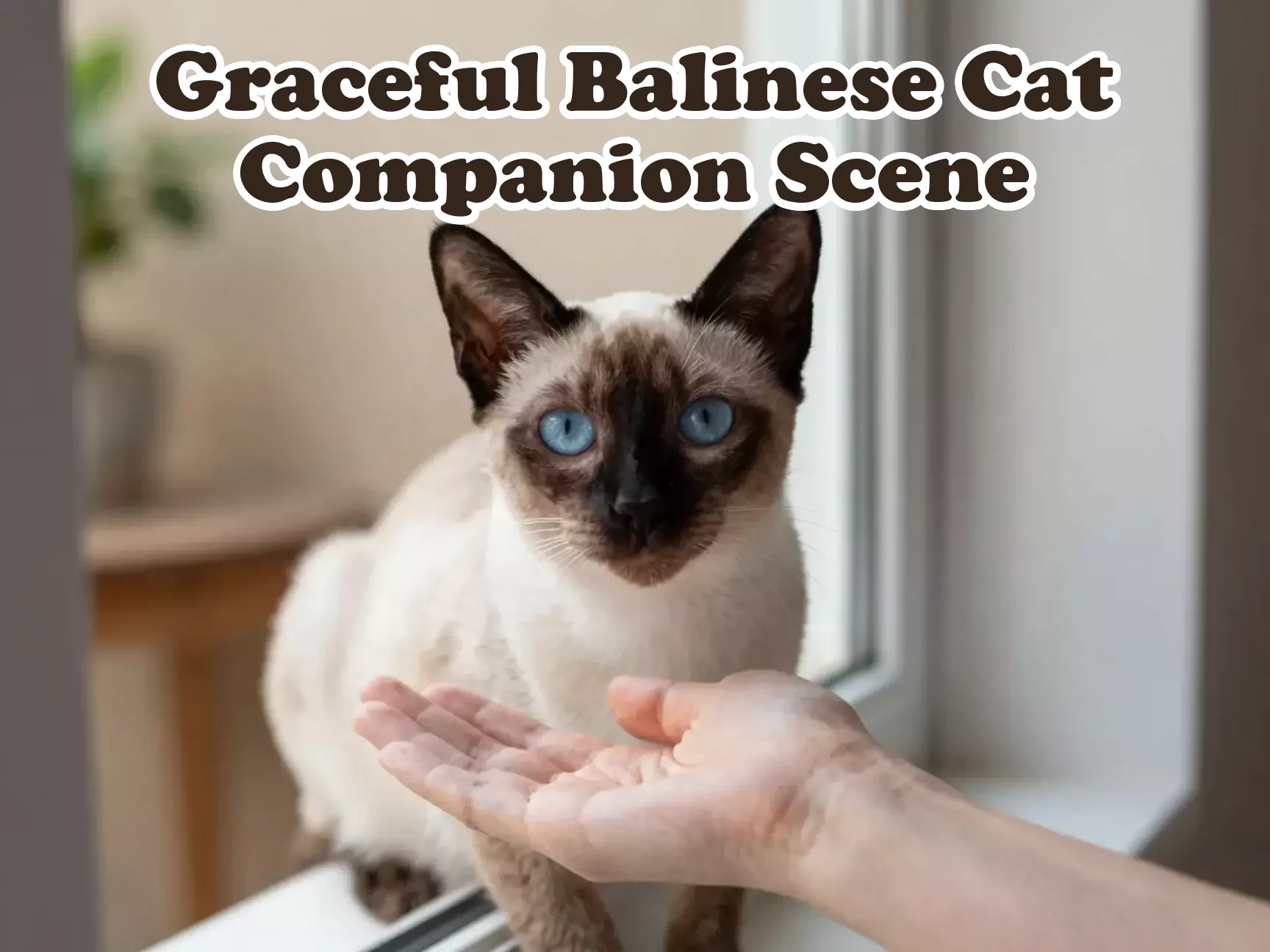Affectionate balinese cat window perch gentle hand companionship main