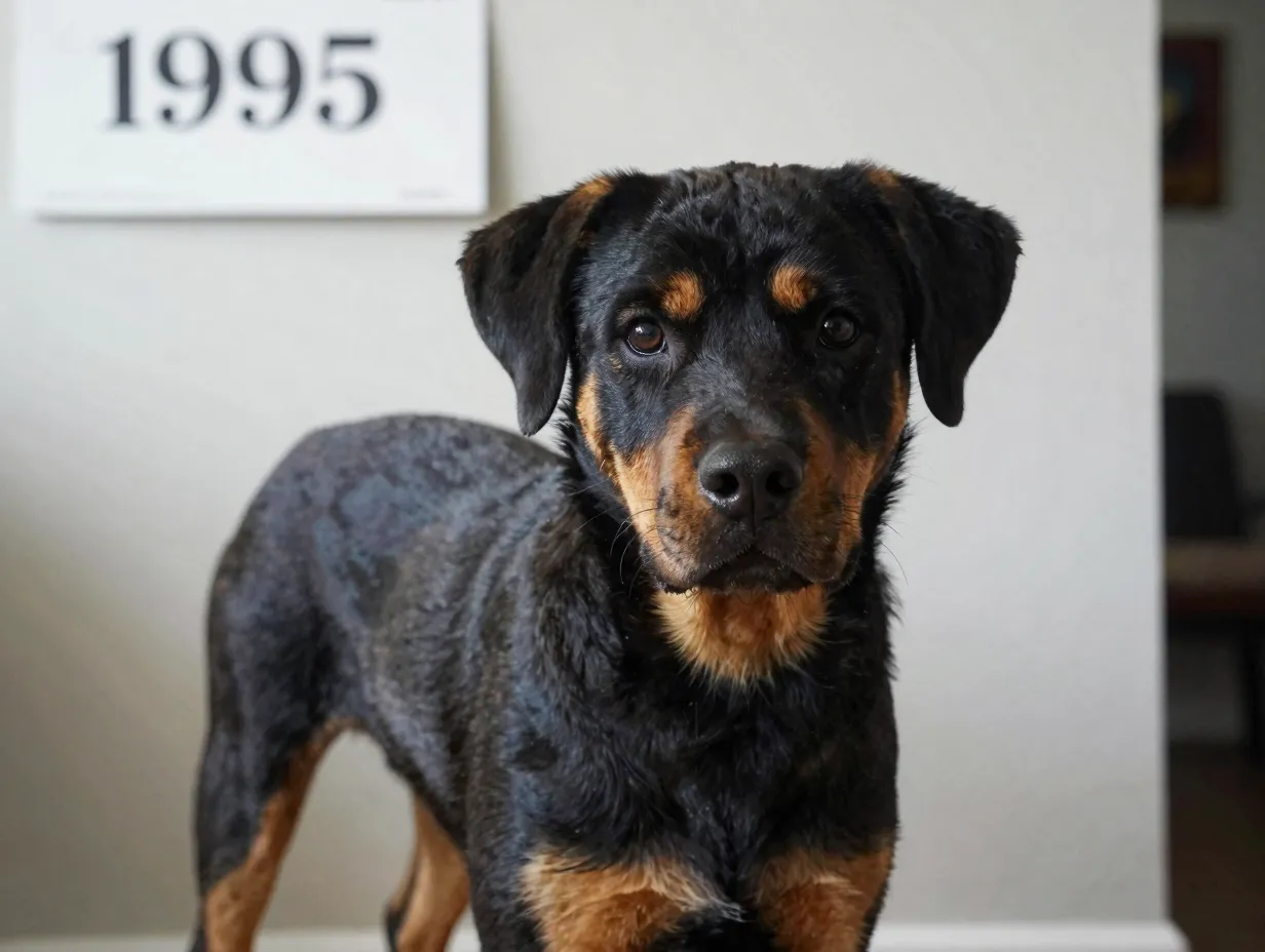 Young labrottie hybrid dog breed defined in 1990s usa