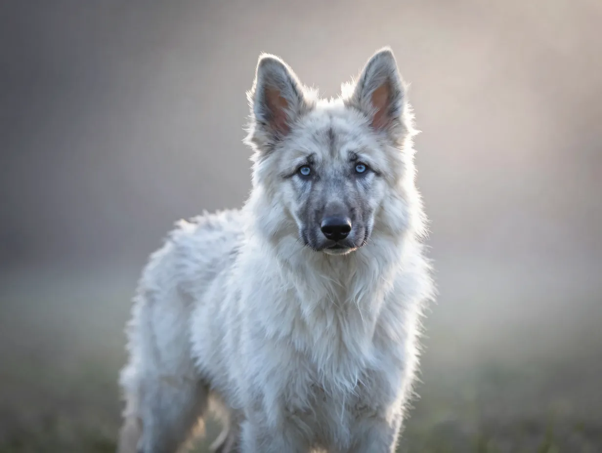 Silver cream long haired german shepherd puppy ethereal moonlight dipped coat