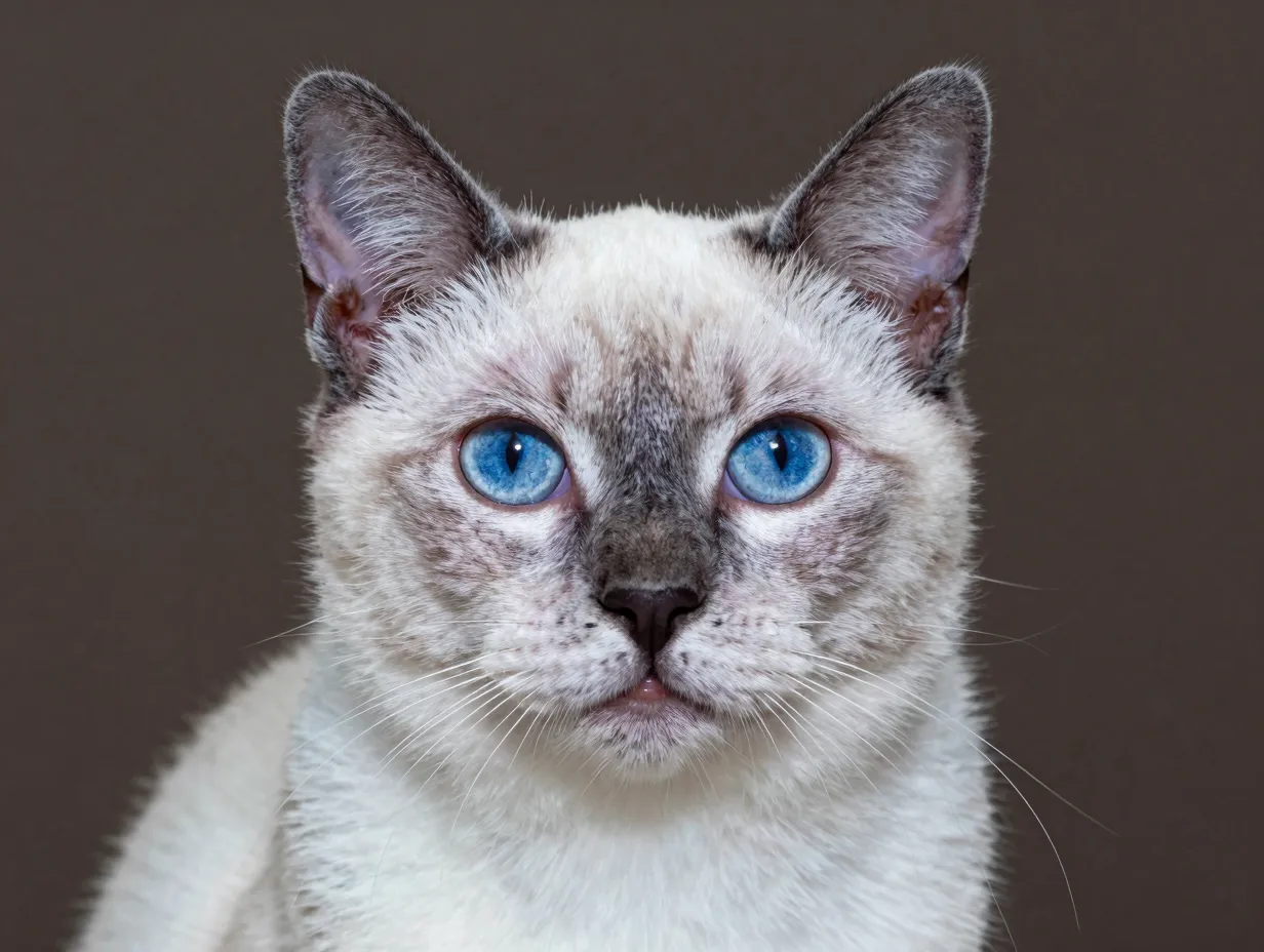 Striking balinese cat portrait showcasing brilliant blue eyes