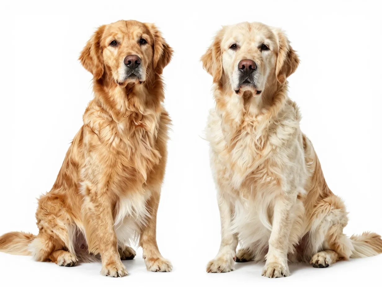 A comparison of an american and a british line golden retriever