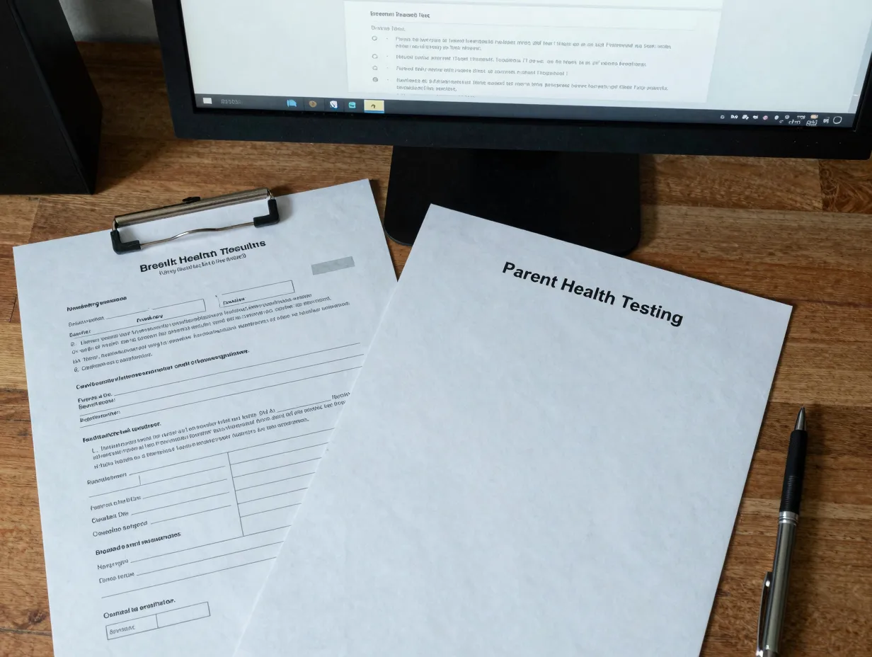 Missing breeder health test results documentation echocardiogram dna