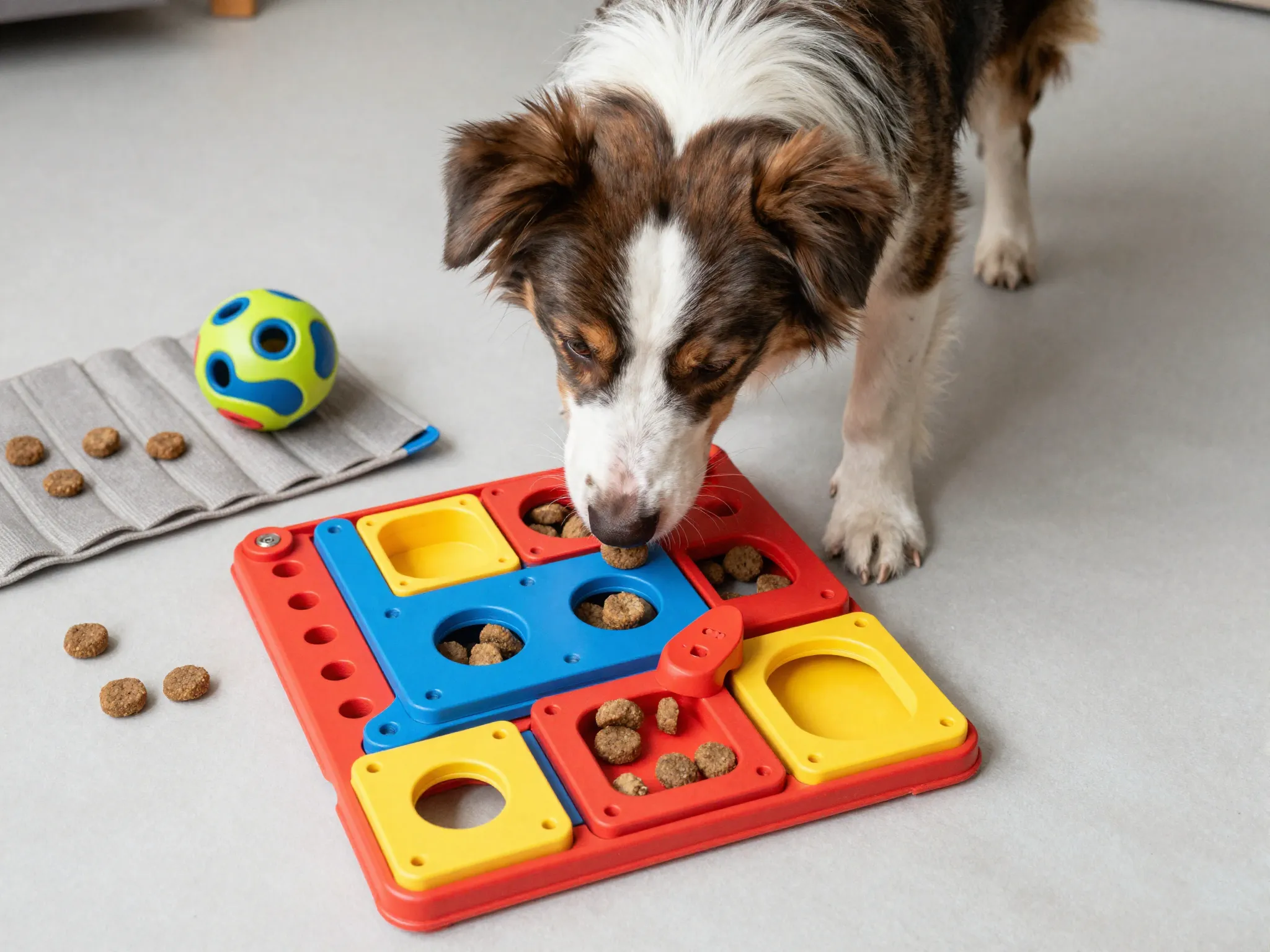 Mini aussie solving nina ottosson puzzle feeder for mental stimulation