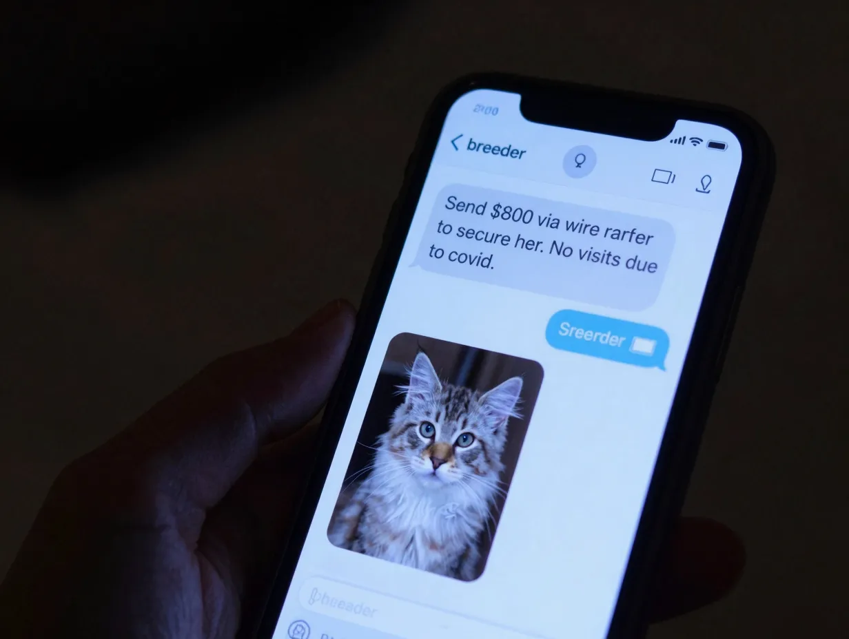 Online pet scam wire transfer payment demand before meeting kitten