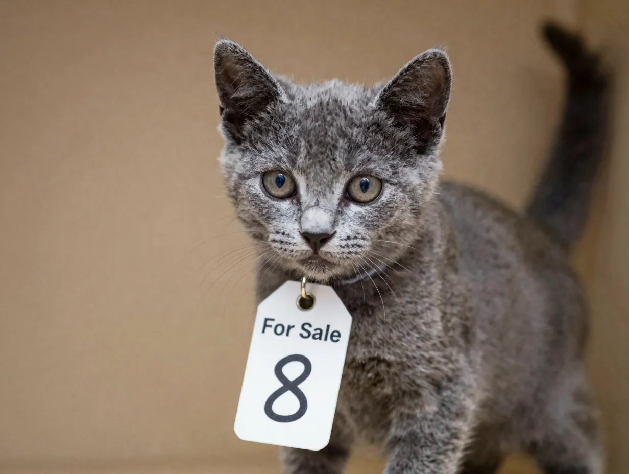 Too young russian blue kitten offered for sale before proper weaning age