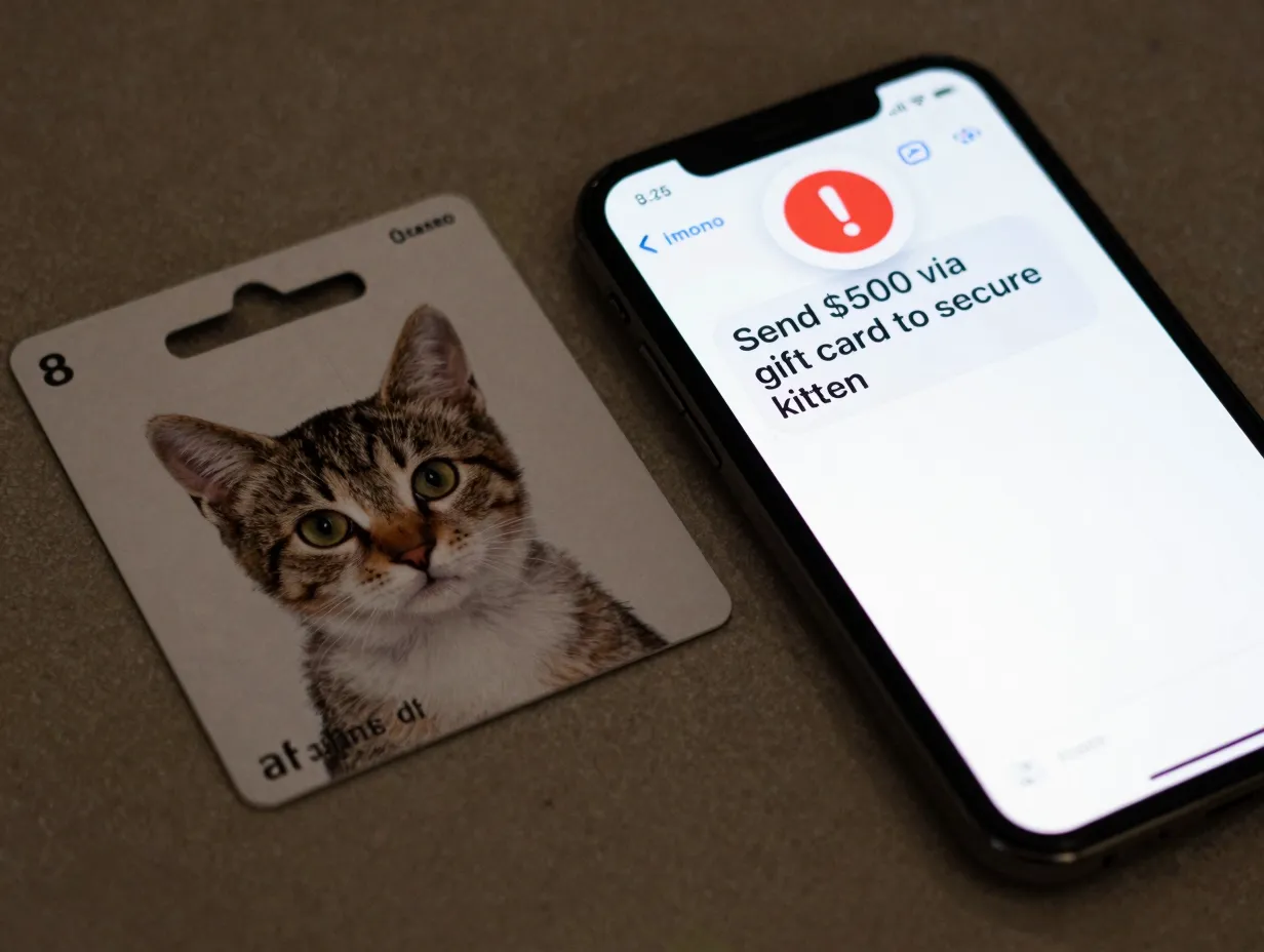 Scammer requesting untraceable gift card payment for a kitten