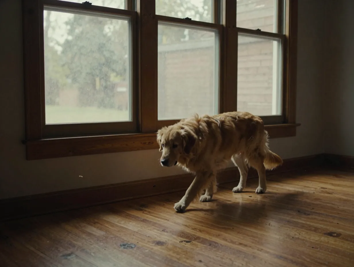 A golden dox exhibiting anxiety behaviors by a window