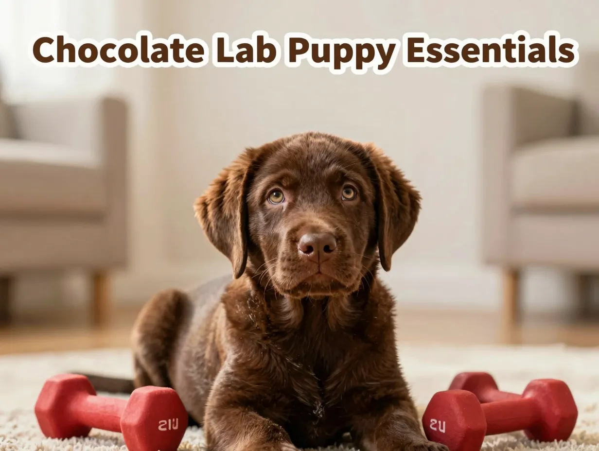 Chocolate lab puppy close up hazel eyes blanket training toy