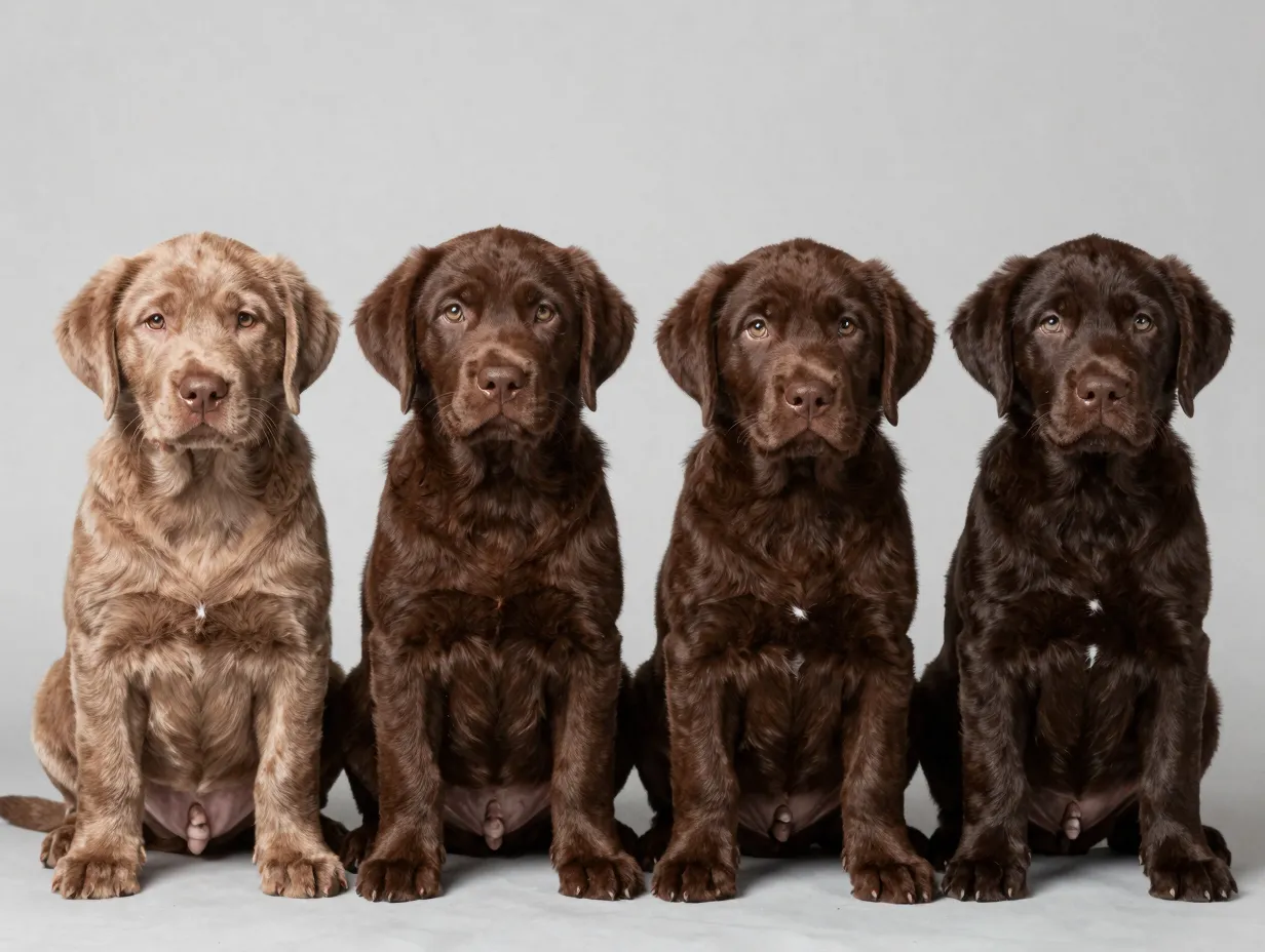Spectrum of chocolate brown lab puppy coat color shades