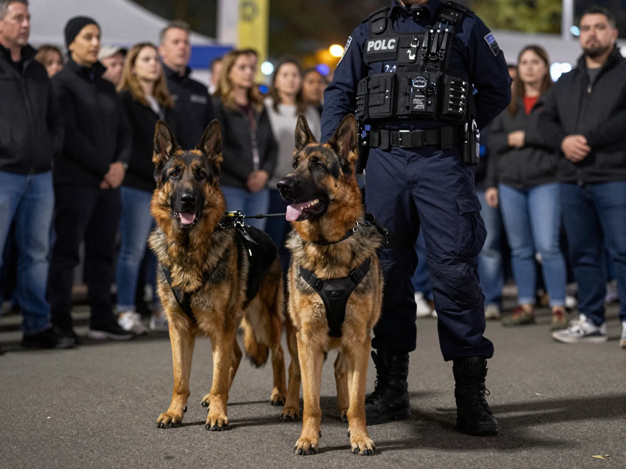 German shepherd police dog versatility performing crowd control duty