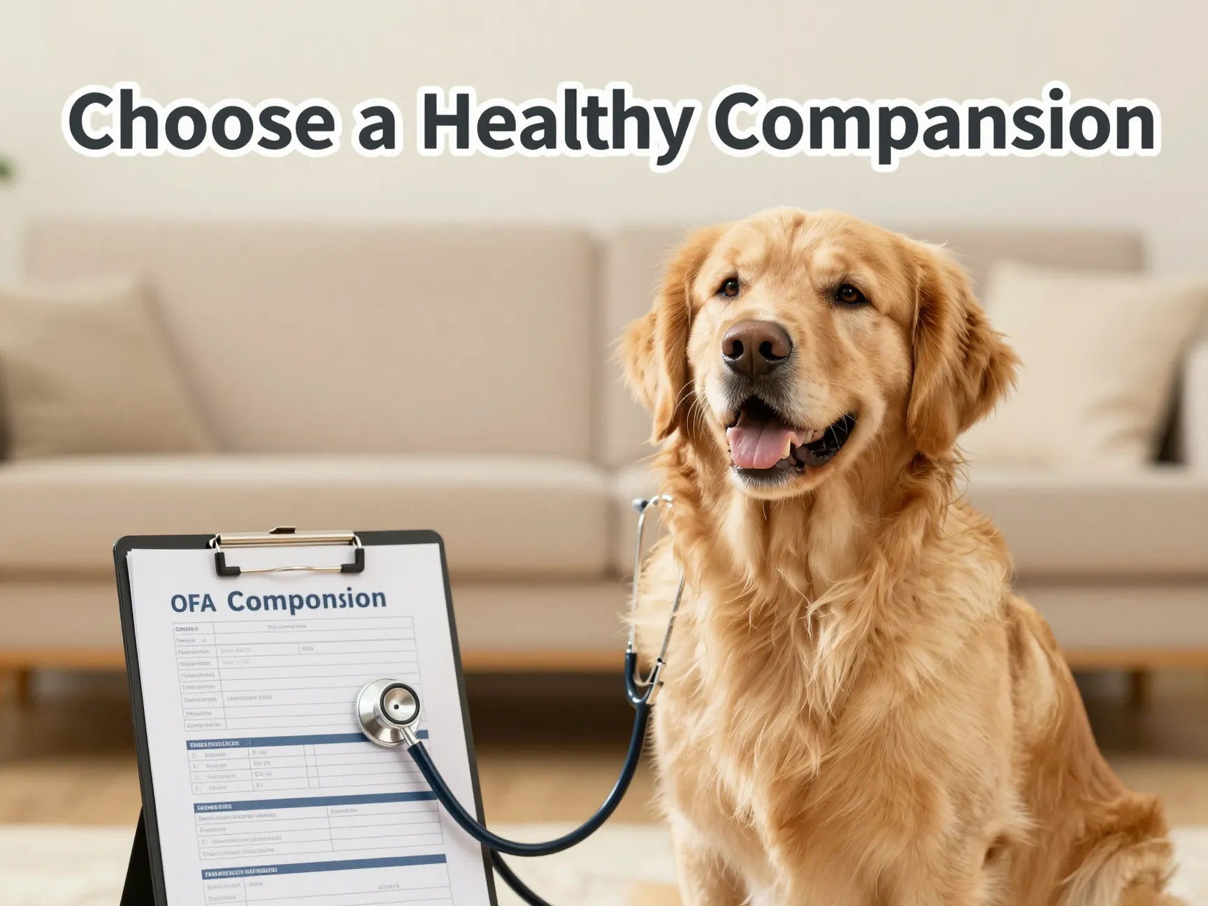 Golden retriever health documents checklist stethoscope clean background