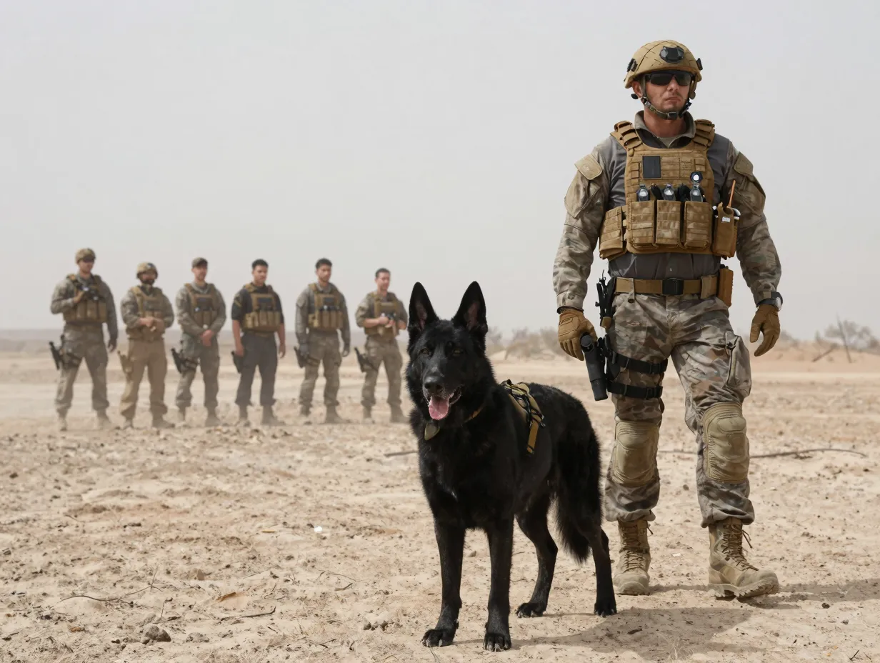 Military working dog black german shepherd deployment