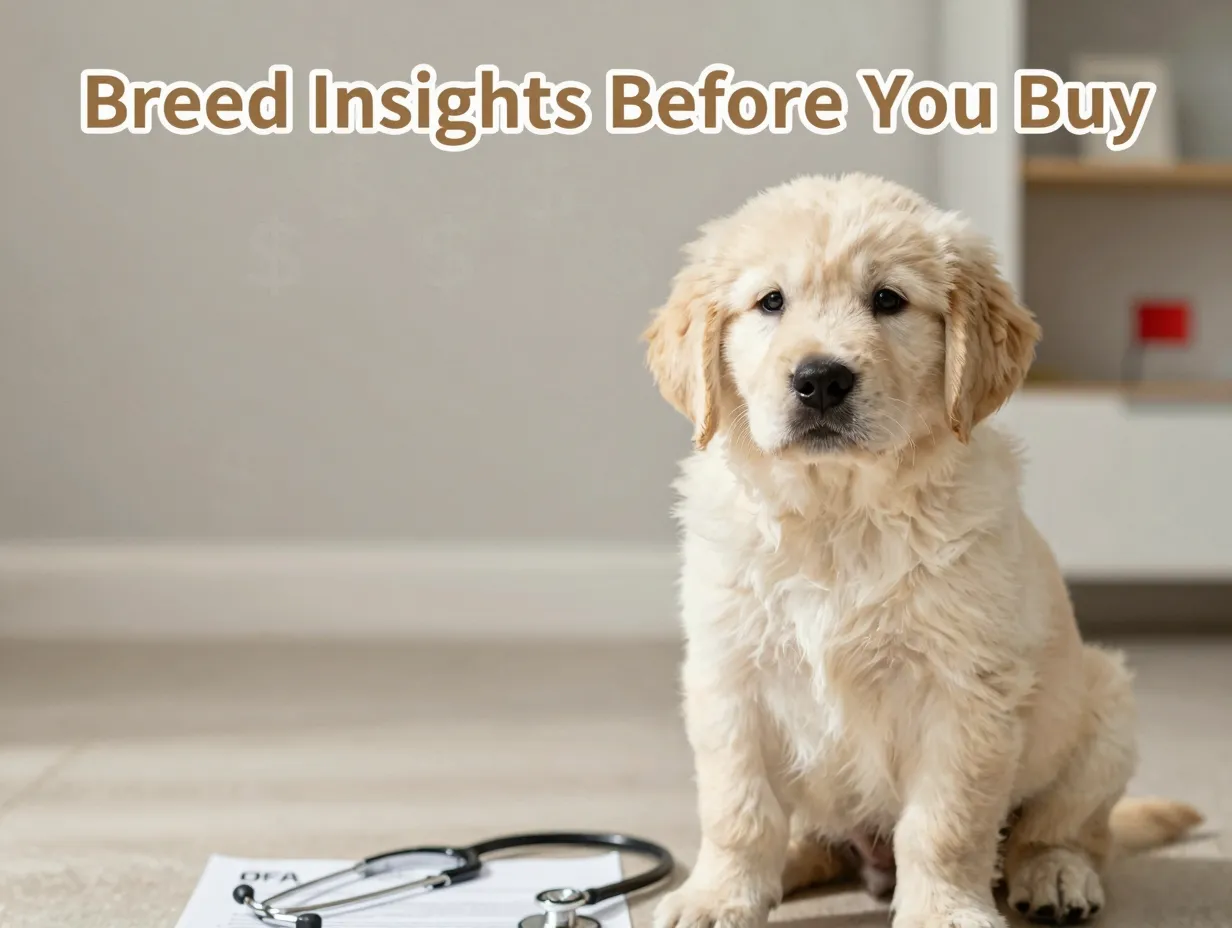 Cream golden retriever puppy portrait ofa health document stethoscope overlay