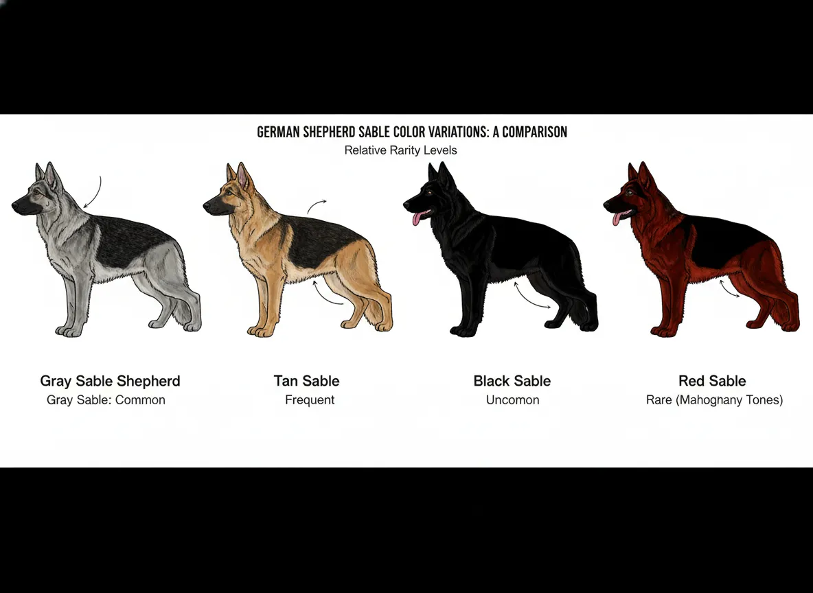 Rare red sable german shepherd comparison chart illustration