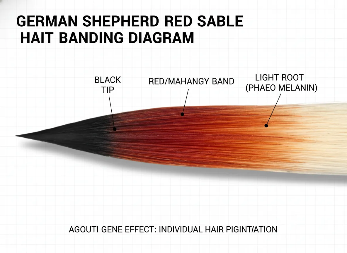 German shepherd red sable coat hair banding diagram closeup