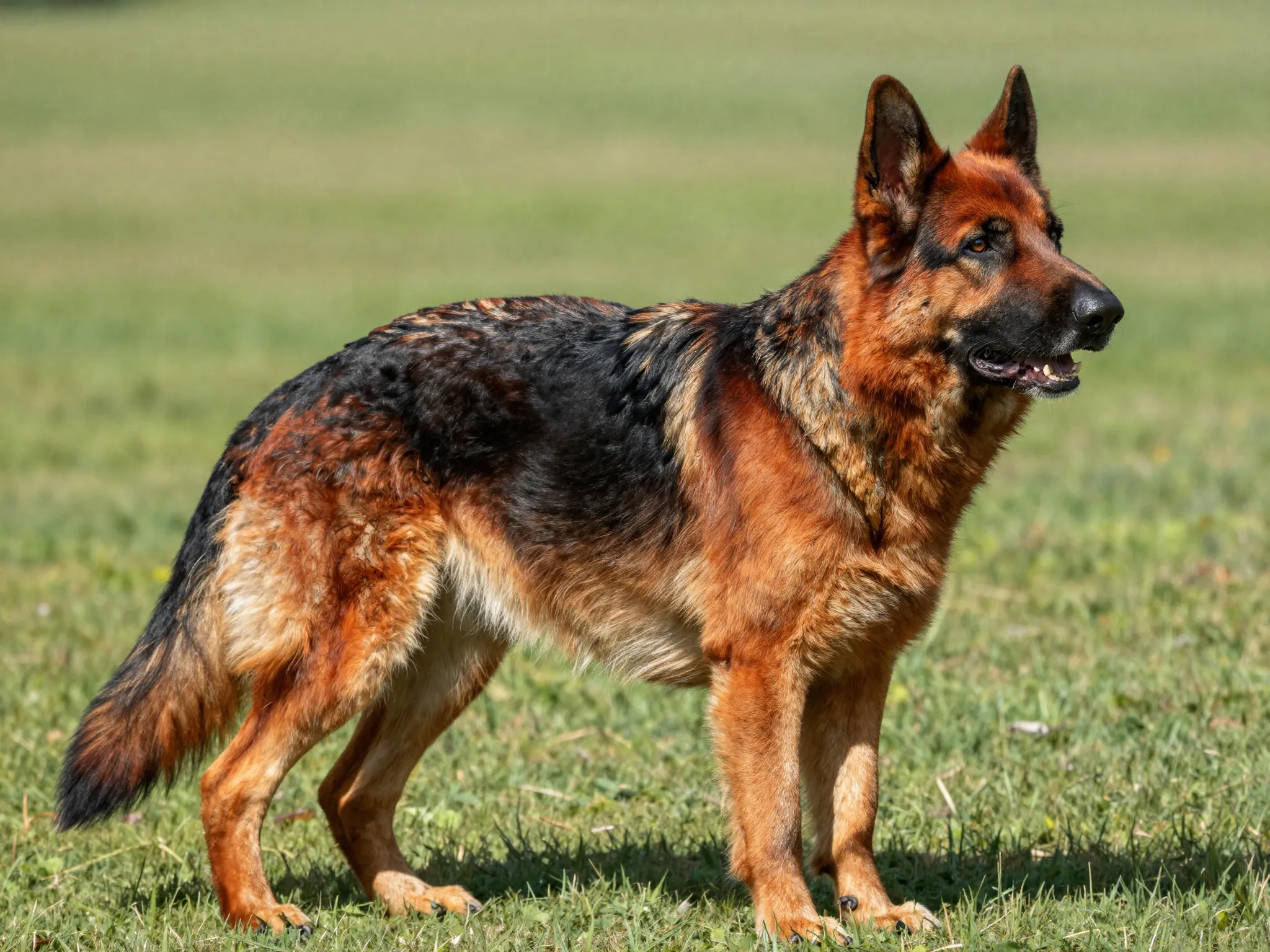 Adult red sable german shepherd black tipped fur detail