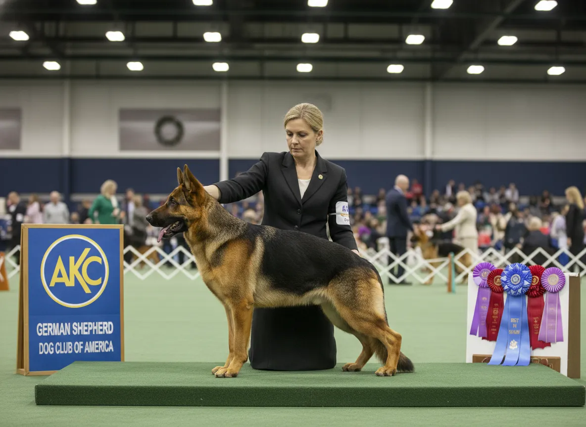 Red sable german shepherd dog conformation show ring award