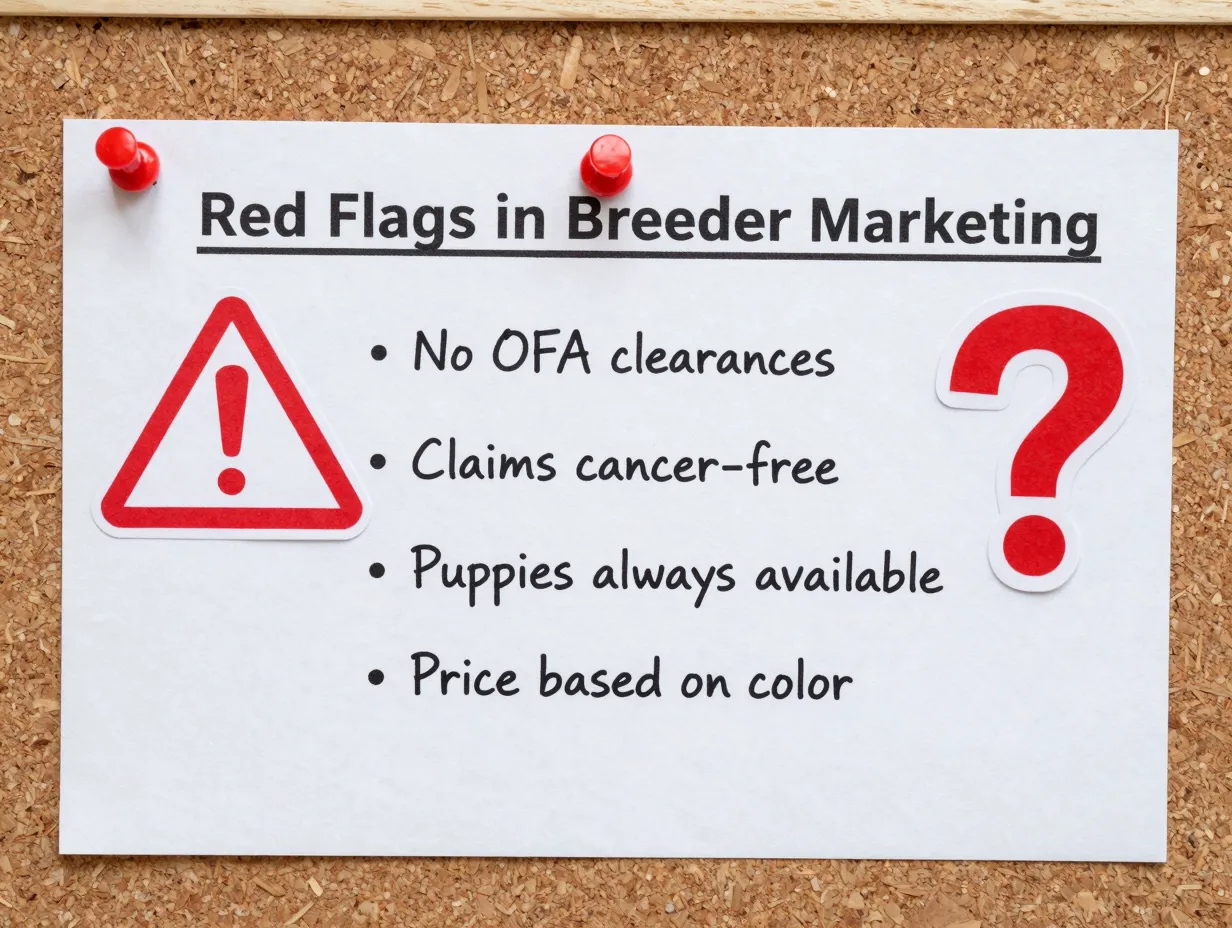 Warning sign checklist with red flags for unethical dog breeders