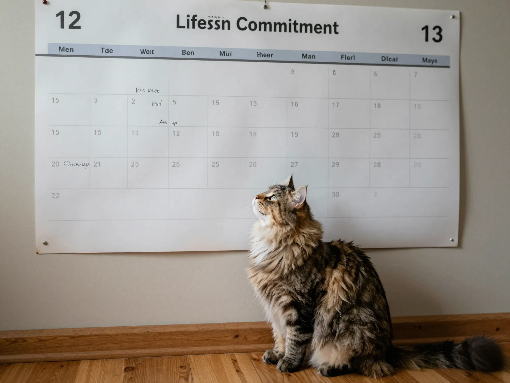 Twelve to fifteen year lifespan commitment calendar on wall