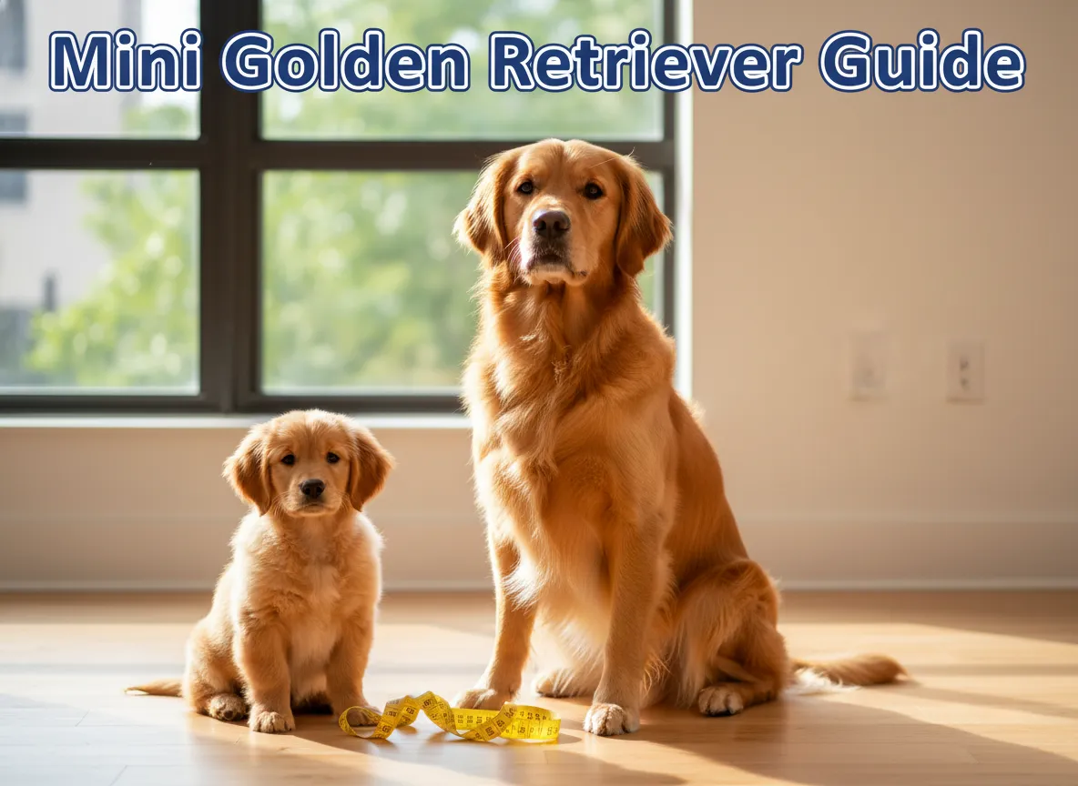 Mini golden retriever puppy next to standard size comparison apartment