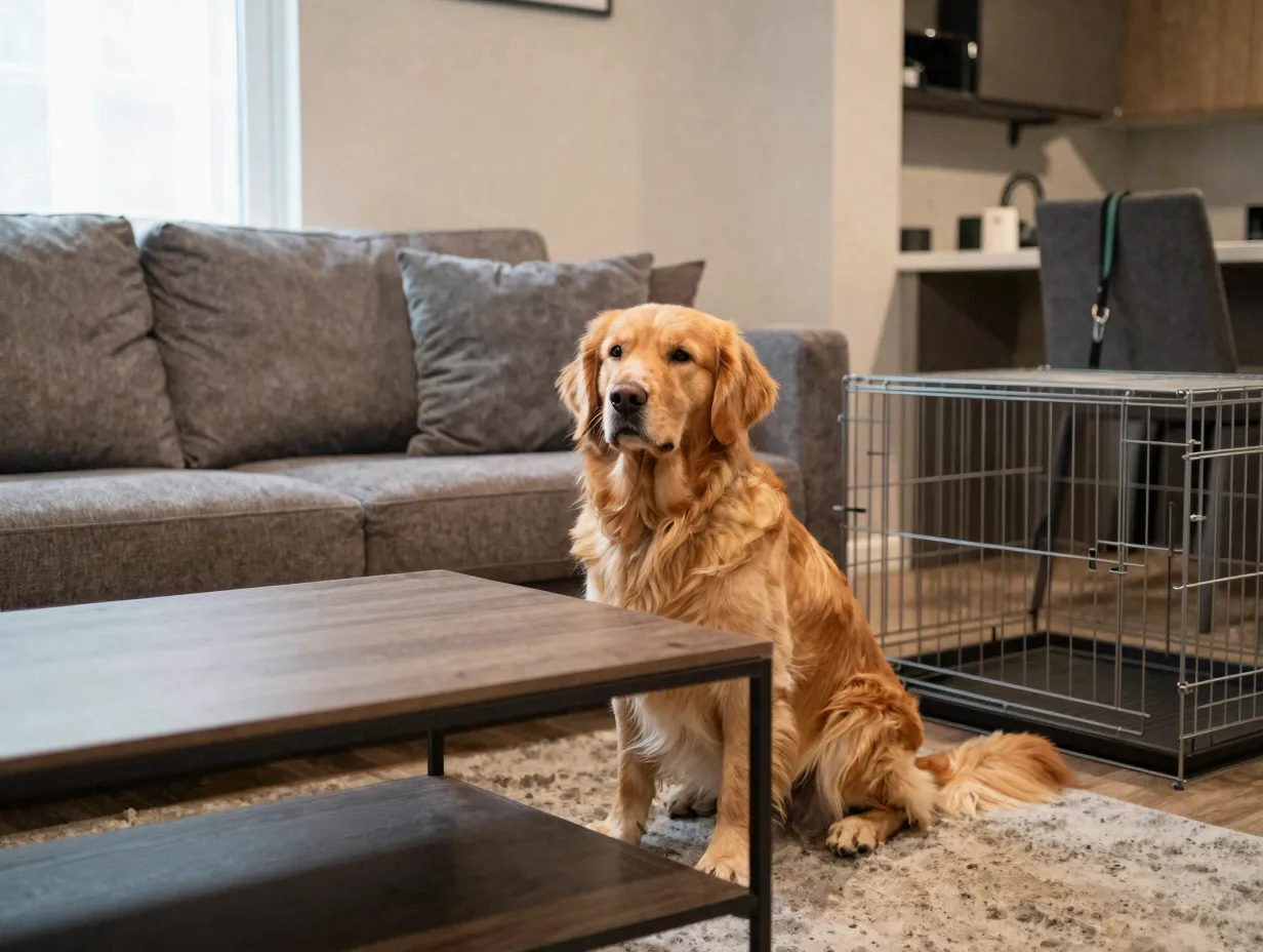 Manageable sized dog in modern apartment living room