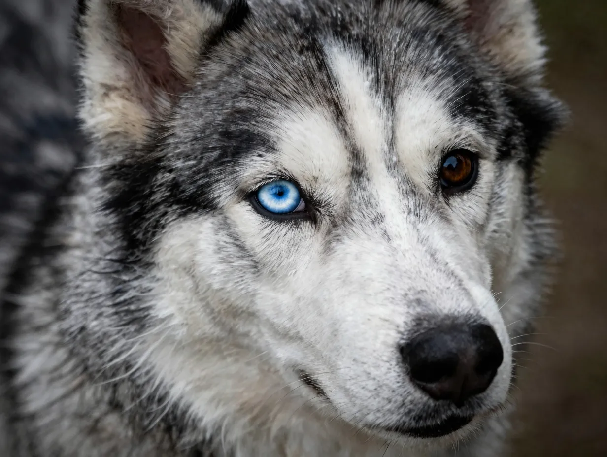Aussie husky with heterochromia one blue eye one brown eye