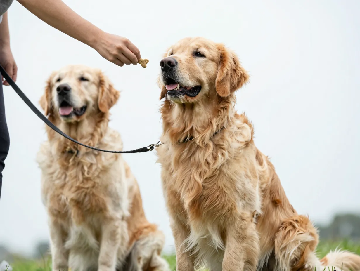 Highly trainable mini golden retriever obeying command