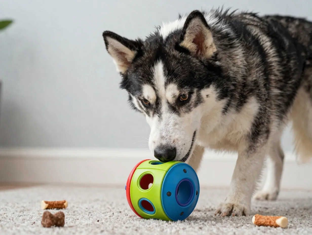 Intelligent aussie husky solving puzzle toy for mental stimulation