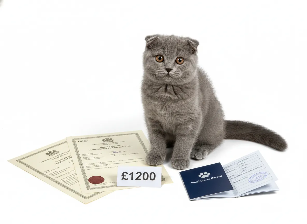 A well bred british fold kitten with pedigree papers and a price tag