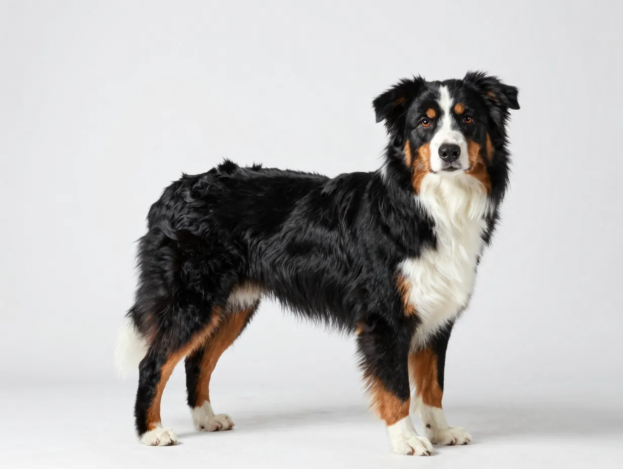 Freshly brushed black tri aussie glossy coat studio