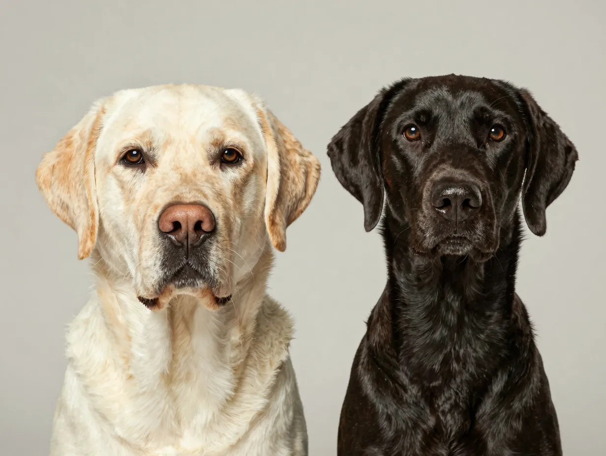 Broad blocky head english lab contrasted with narrow foxlike face american
