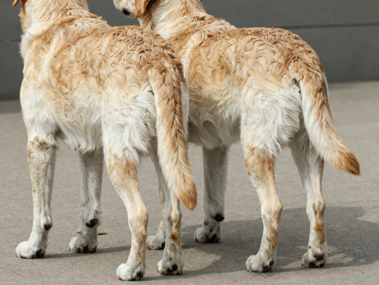 Thick straight otter tail english lab versus thin whip tail american